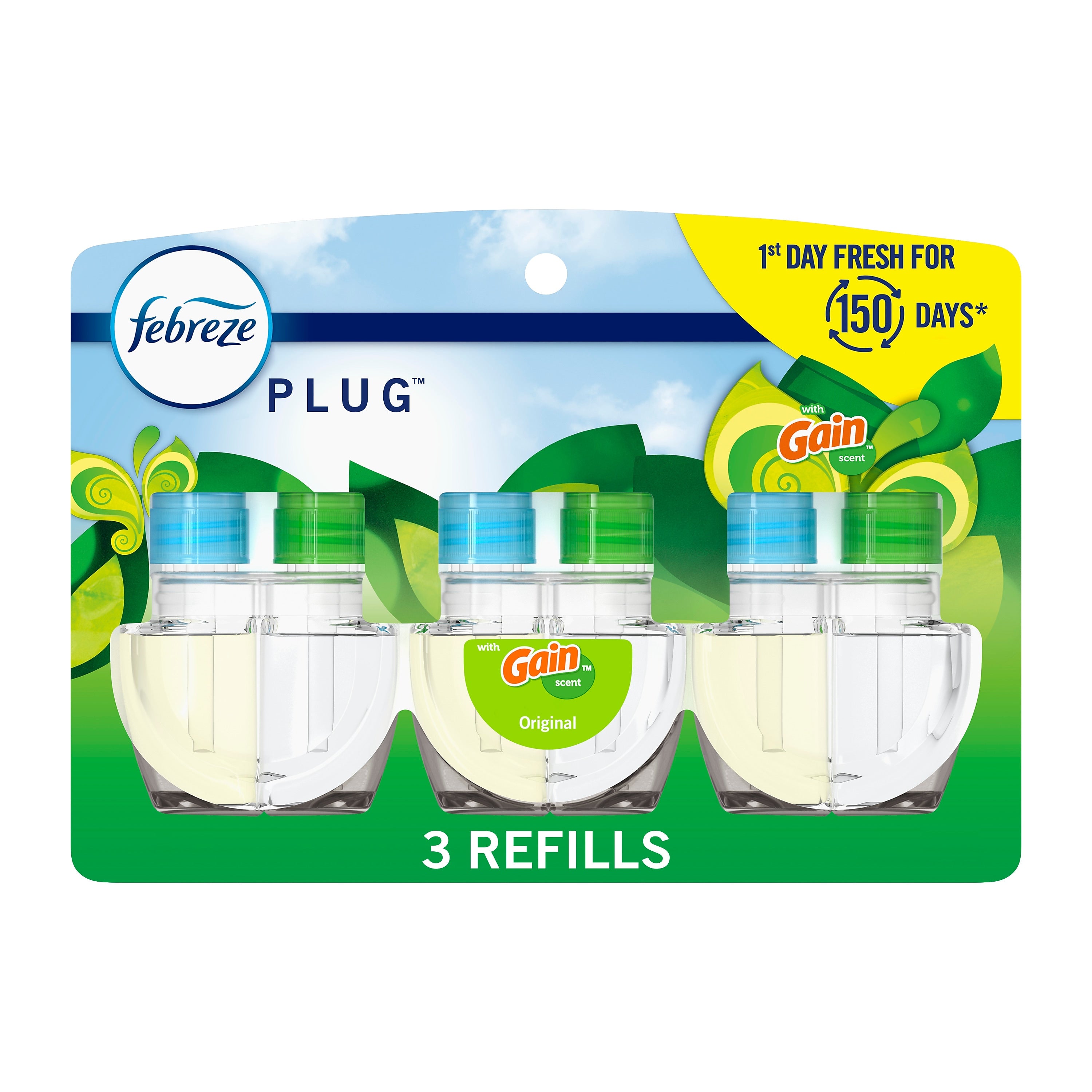 Febreze Fade Defy Plug Air Freshener Warmer Refill, Gain Original Scent, 0.87 fl. oz., 3/Pack (54341)