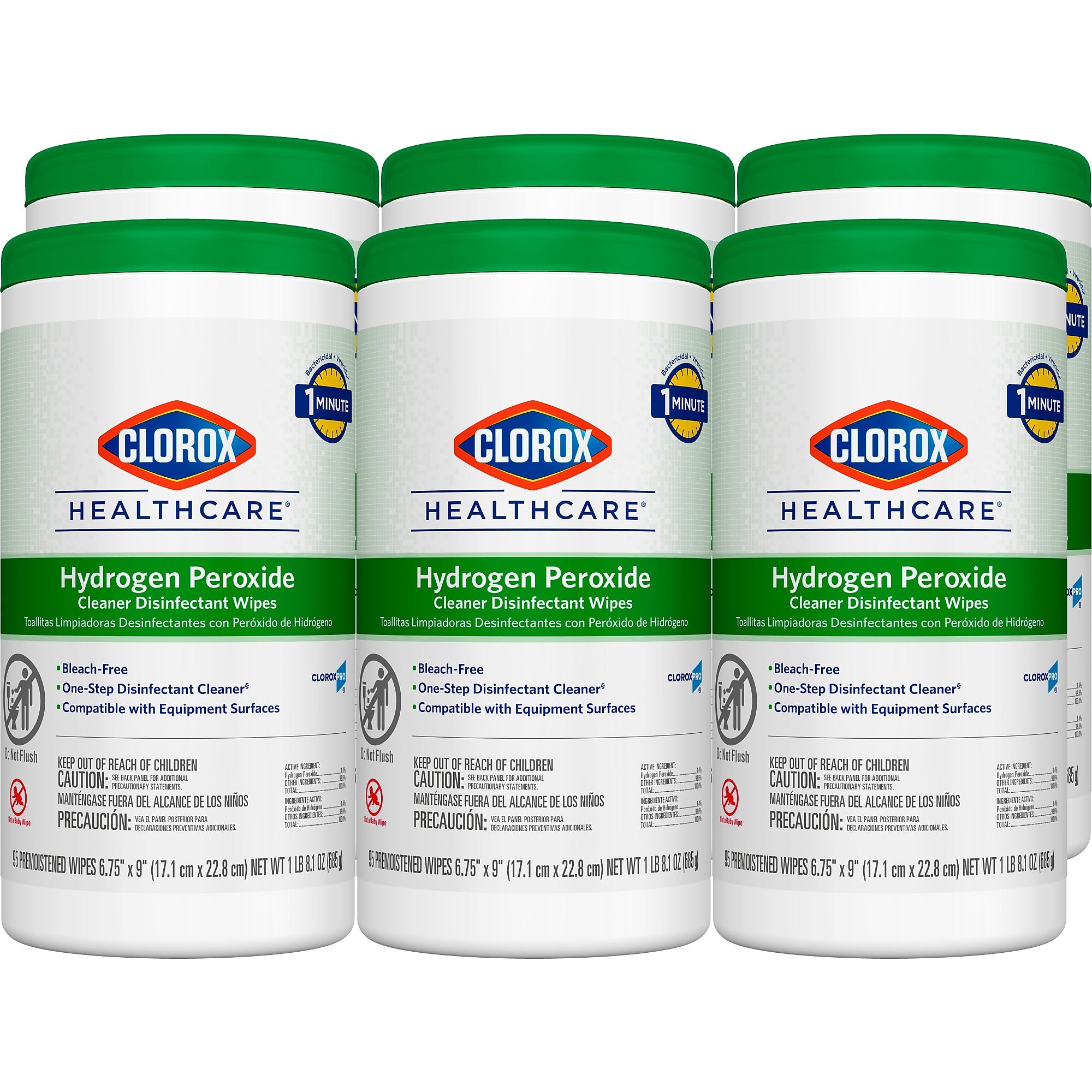 Clorox Healthcare Hydrogen Peroxide Cleaner Disinfectant Wipes, 95 Wipes/Canister, 6/Carton (30824)