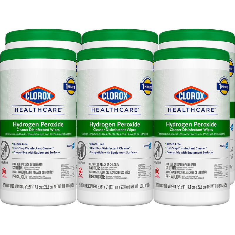 Clorox Healthcare Hydrogen Peroxide Cleaner Disinfectant Wipes, 95 Wipes/Canister, 6/Carton (30824)