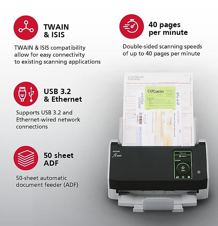 Ricoh fi-8040 Premium Bundle Scanner with 4 Year Advance Exchange Warranty (CG01000-310059)