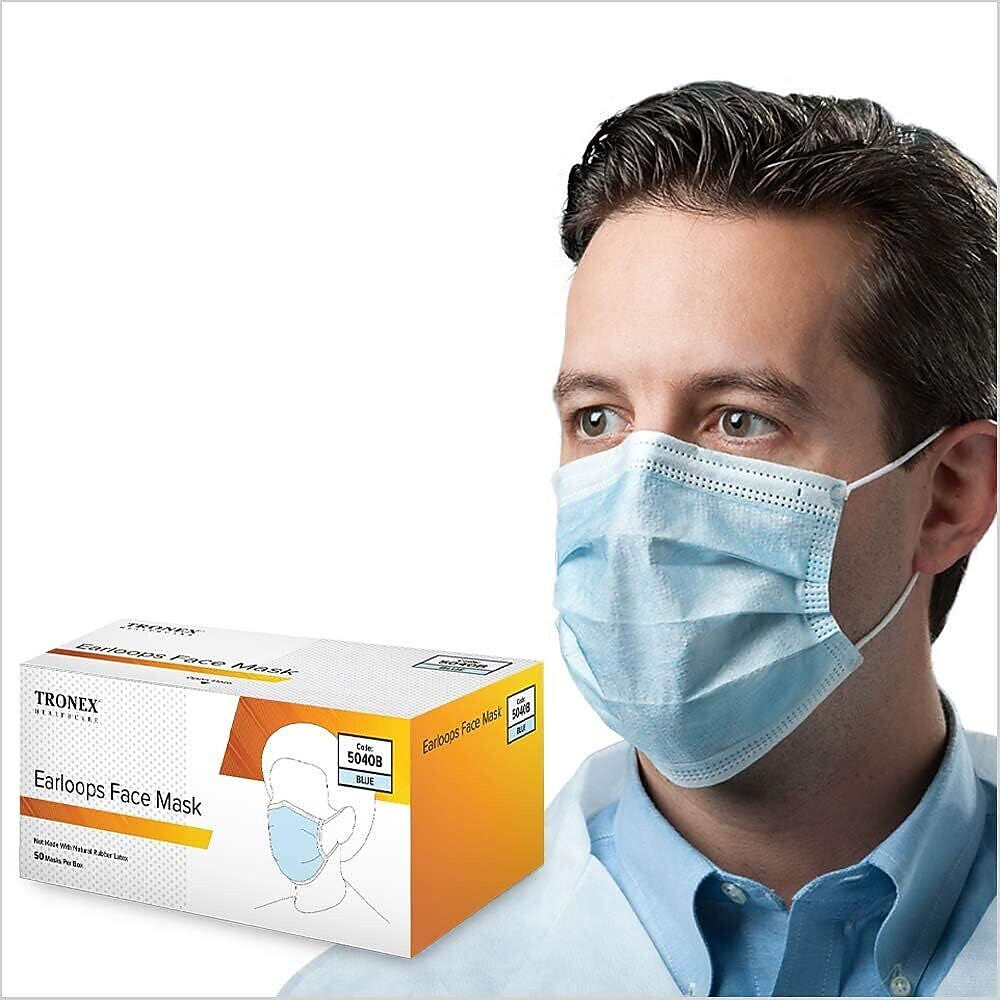 Tronex ASTM Level 1 Disposable Face Mask with Earloops, Adult, Blue, 50/Box, 6 Boxes/Case (5040B)