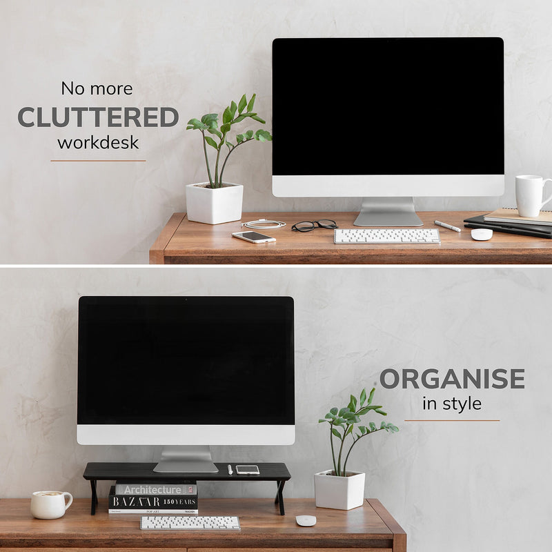 Anji Mountain Acacia Wood & Metal Monitor Stand, Up to 32" Monitor, Black (MS-BLK-04BLK)