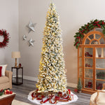 Nearly Natural 10-ft Slim Flocked Montreal Fir Artificial Christmas Tree with 800 Warm White LED Lights (T3314)