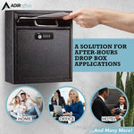 AdirOffice Steel Combination Locking Wall Mounted Interoffice Drop Box Mailbox, Medium, Black (631-05-BLK-KCPK)