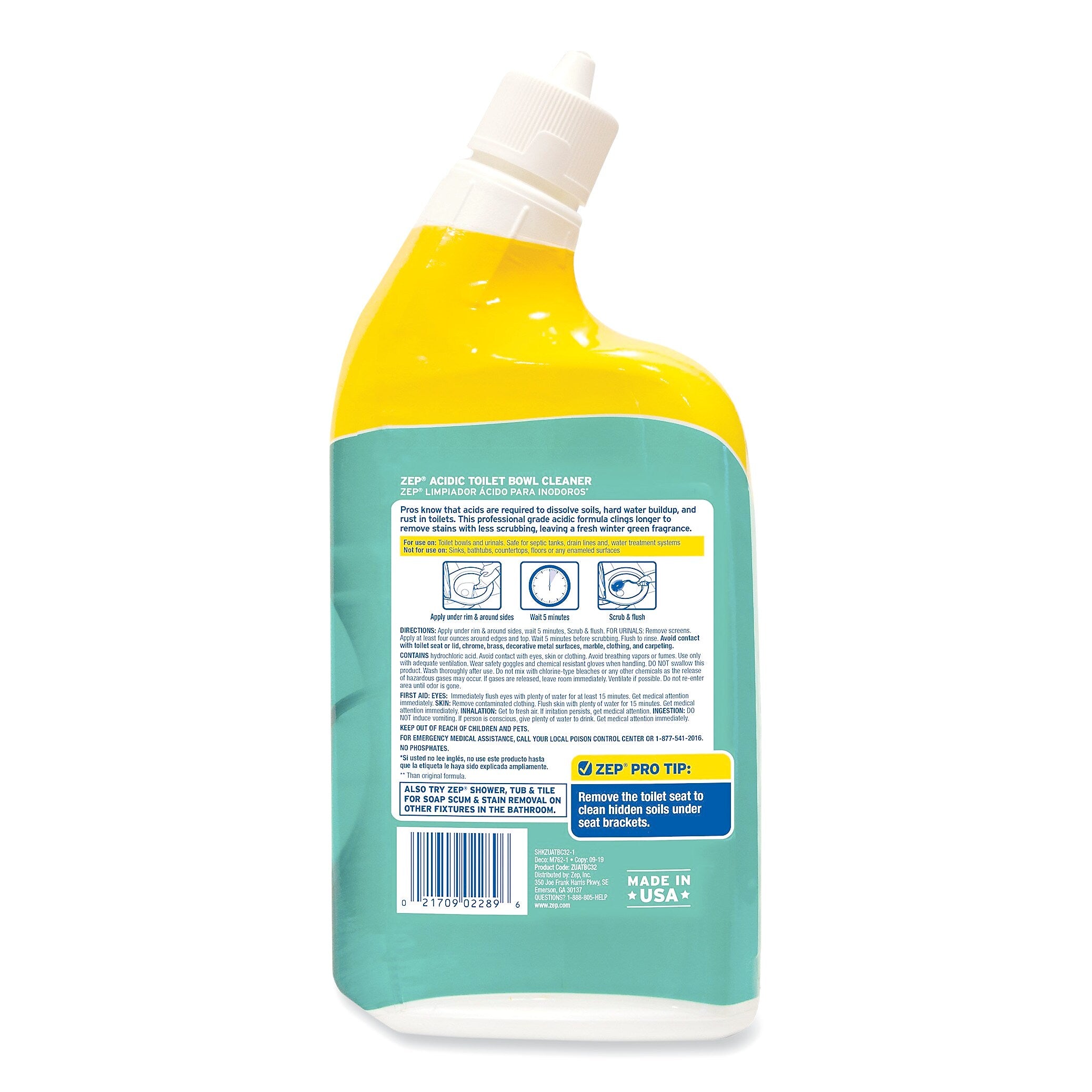 Zep Acidic Toilet Bowl Cleaner, Mint Scent, 12/Carton (ZPEZUATBC32)