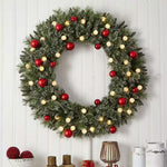 Nearly Natural 4-ft Oversized Pre-Lit Frosted Holiday Christmas Wreath with Ornaments and 40 LED Globe Lights (W1275)