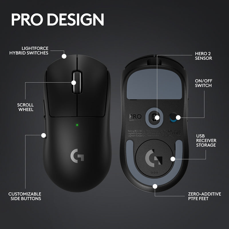 Logitech PRO X Superlight 2 Wireless Optical Gaming Mouse, Black (910-006628)
