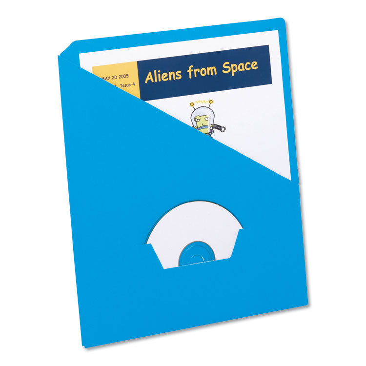 Slash Pocket Project Folders, 3-Hole Punched, Straight Tab, Letter Size, Blue, 25/pack