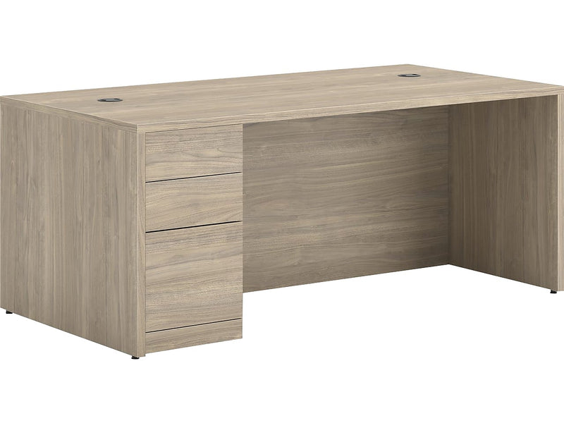 HON 10500 Series 72"W Left Pedestal Desk, Kingswood Walnut (H105896L.LKI1LKI1)