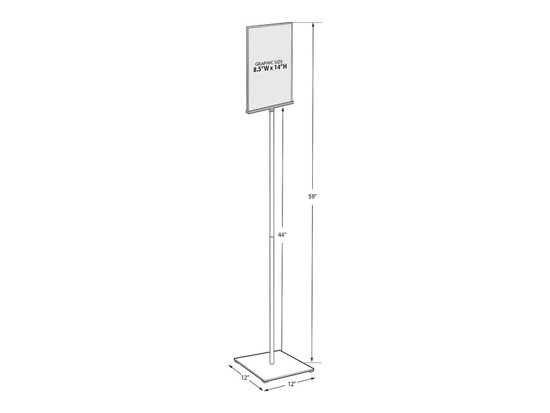 Azar Sign Holder, 12" x 59.5", Vertical, Freestanding, Clear/Silver, Acrylic (300866)