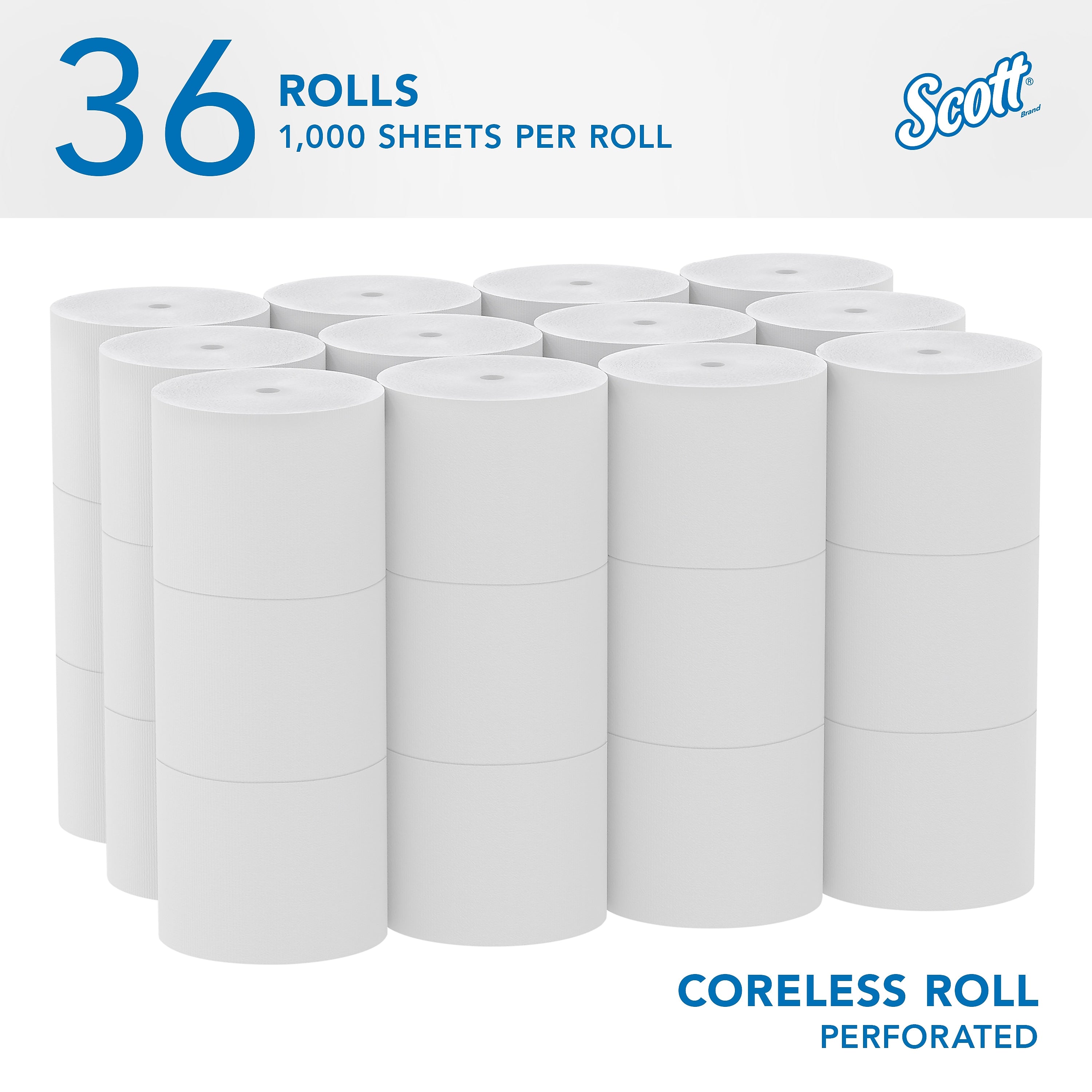 Scott Essential Recycled Coreless Toilet Paper, 2-Ply, White, 1000 Sheets/Roll, 36 Rolls/Case (04007)