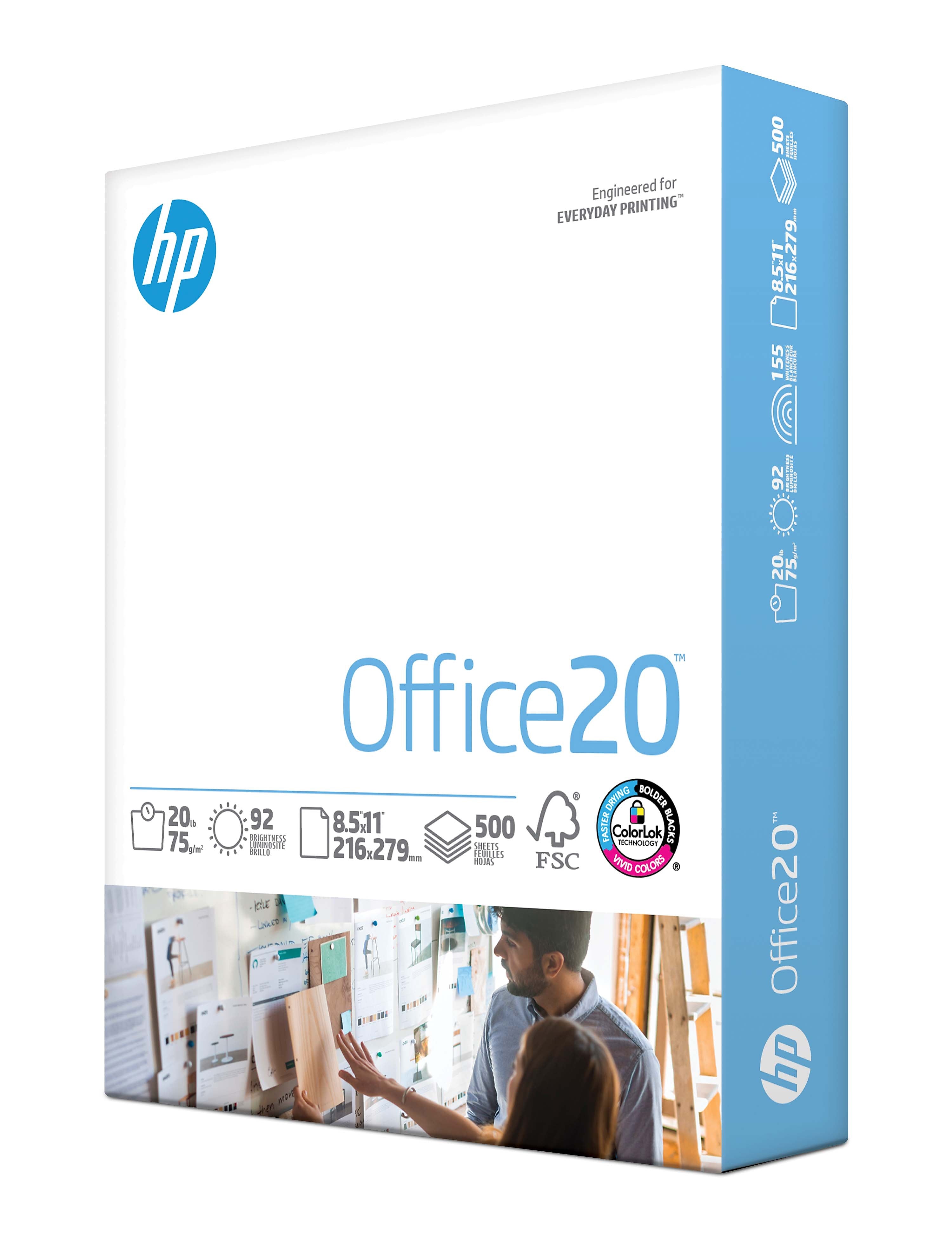 HP Office20 8.5" x 11" Multipurpose Paper, 20 lbs., 92 Brightness, 500 Sheets/Ream (HPC8511)
