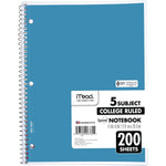 Mead 5-Subject Notebook, 8.5" x 11", College Ruled, 200 Sheets, Assorted Colors (06780)