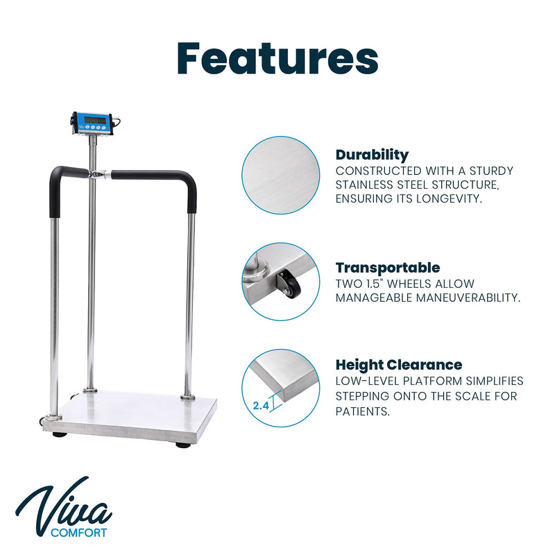 Viva Comfort ME904 ADI904-05-MK Bariatric Scale with Wheels, Silver, 660 lbs. Capacity