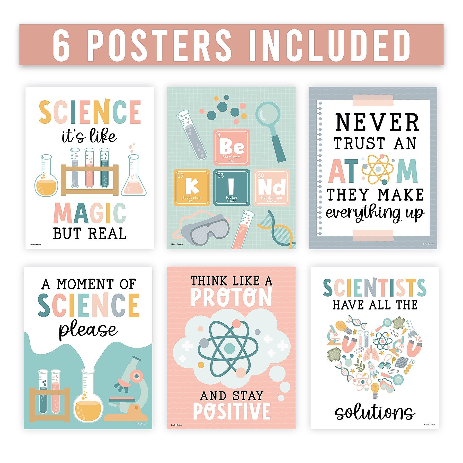 Hadley Designs 11" x 14" Boho Science Bulletin Board Classroom Decor Posters, 6/Set (HDDX004BE8MMP)