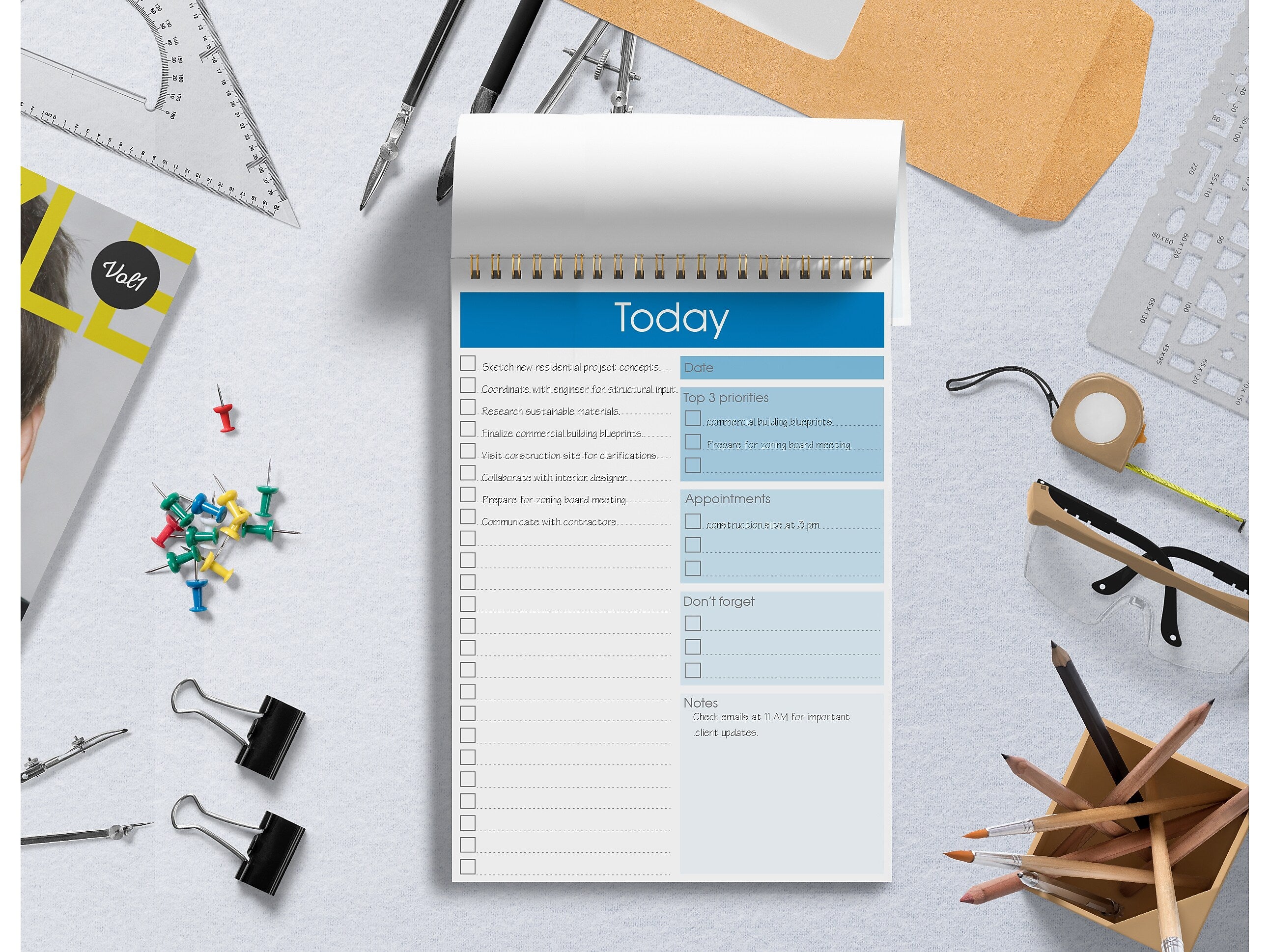 Better Office To-Do List Notepad, 7" x 10", Project-Ruled, White/Blue, 52 Sheets/Pad (25820)