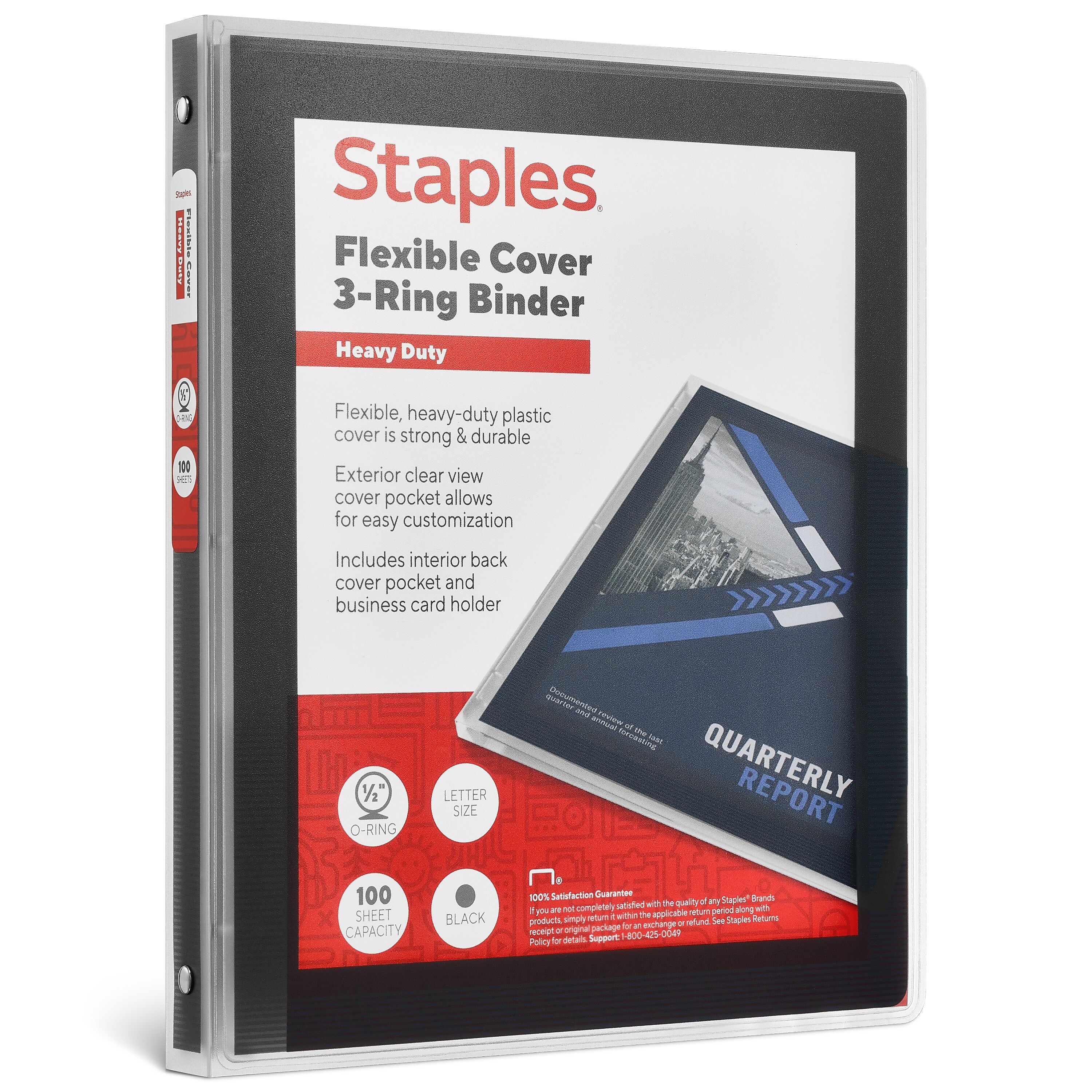 Staples Heavy Duty 1/2" 3-Ring Flexible Poly Binder, Black (ST62606)
