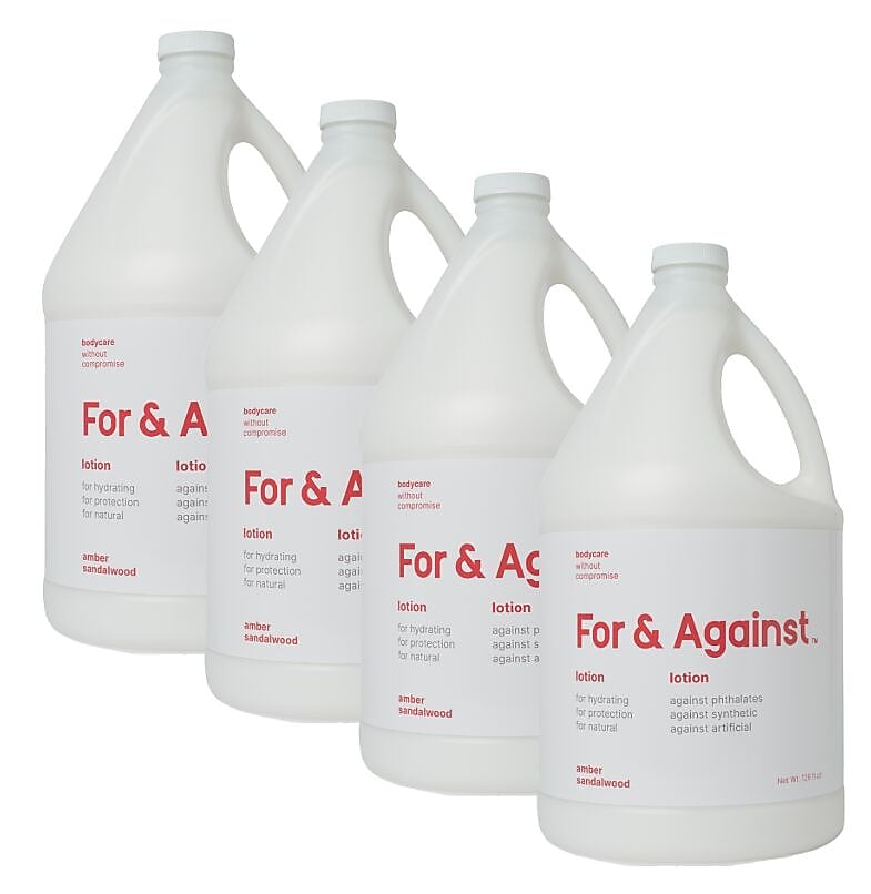 For & Against Cream Lotion for Dry Skin, Amber Sandalwood Scent, 128 oz., 4 Gallons/Case (FNA600)