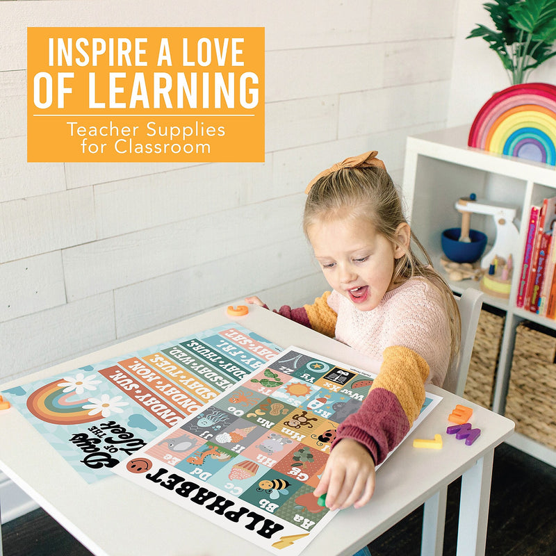 Hadley Designs 17" x 11" Retro Boho Preschool Educational Posters For Toddlers, Laminated, 16/Set (HDDX004ACFGE5)