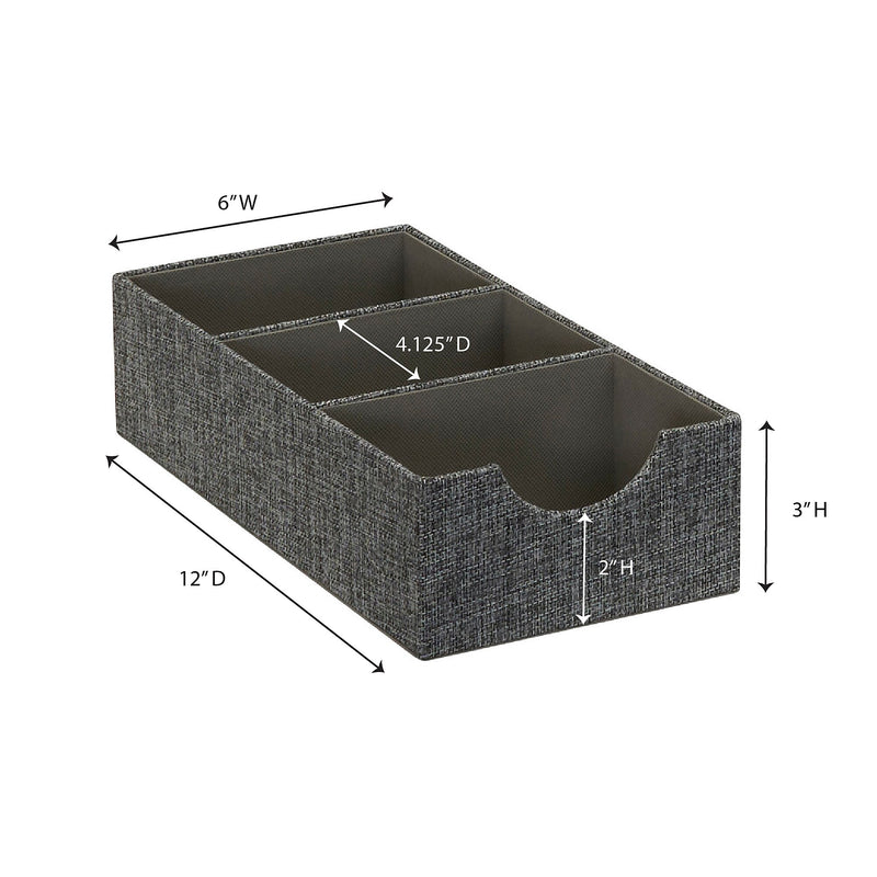 Household Essentials 3-Compartment Drawer Organizers, Graphite Linen, 2/Pack (7574-1)
