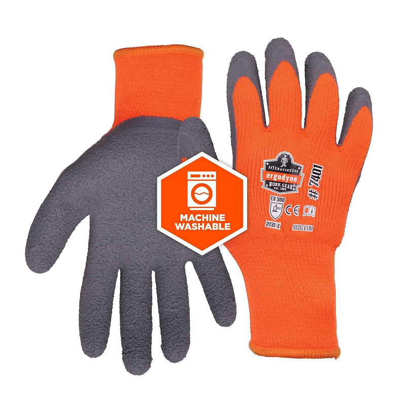Ergodyne ProFlex 7401 Winter Work Gloves, Fleece Lined, Latex Coated Palm, Orange, XXL, 144 Pairs (17896)