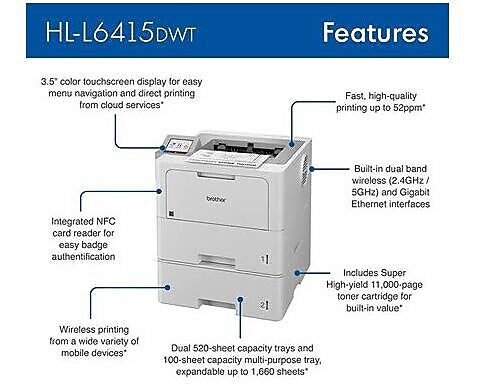 Brother Enterprise Monochrome Laser Printer with Dual Paper Trays (HLL6415DWT)
