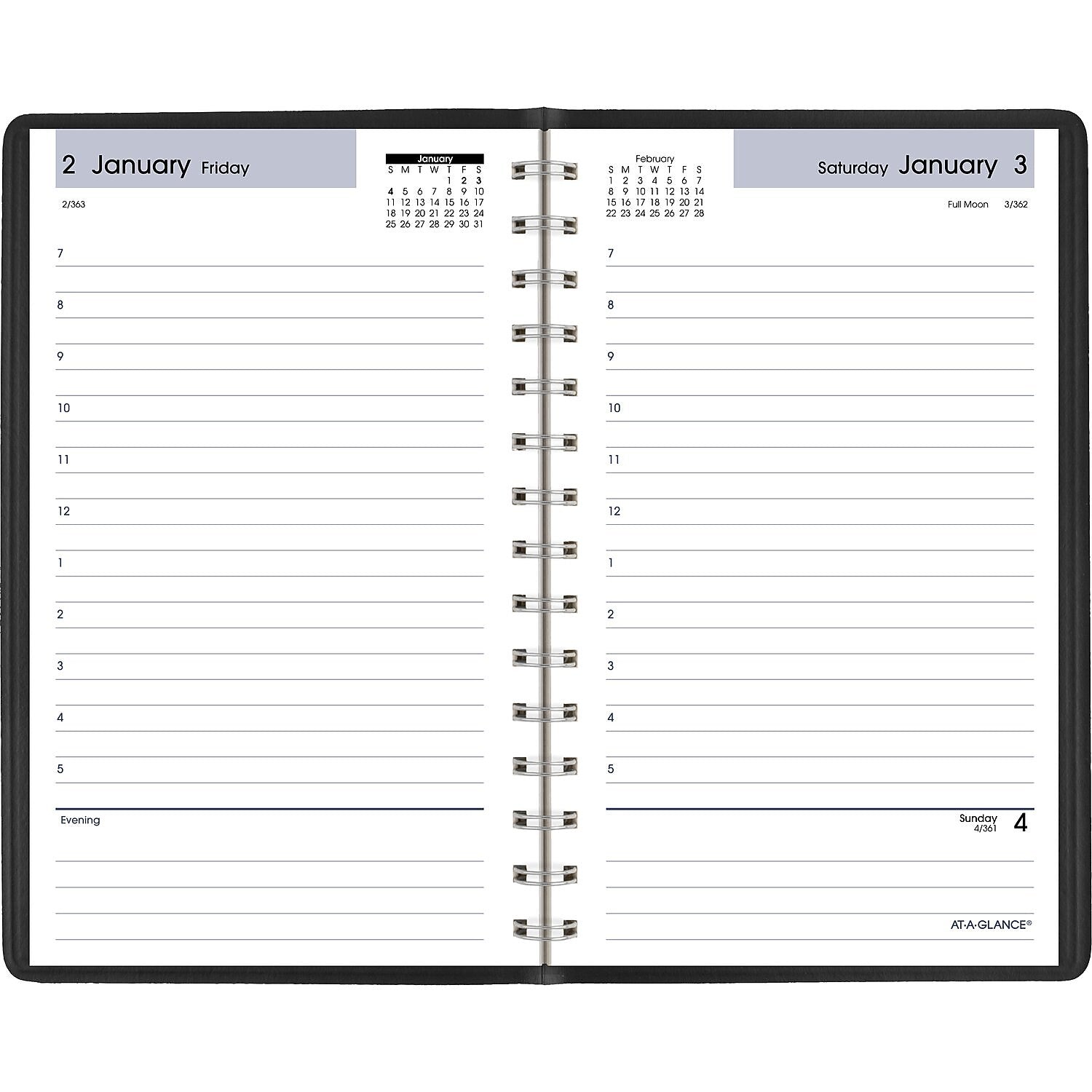 2026 AT-A-GLANCE DayMinder 5" x 8" Daily Appointment Book, Faux Leather Cover, Black (SK44-00-26)