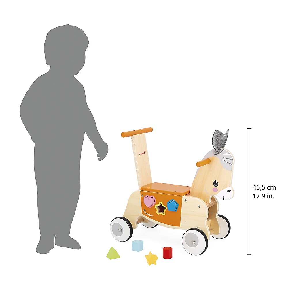 Janod Farm Ride-On Donkey with Shape Sorter, Multicolored (J03325)