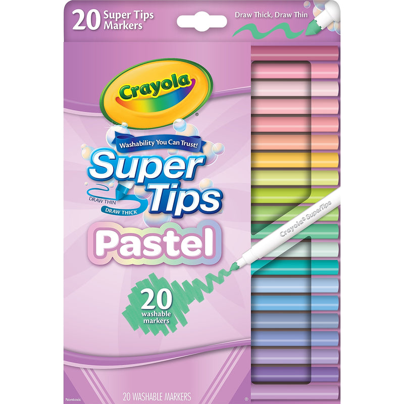 Crayola Super Tips Pastel Washable Kids Markers, Multicolored, 20/Pack (BIN587516)