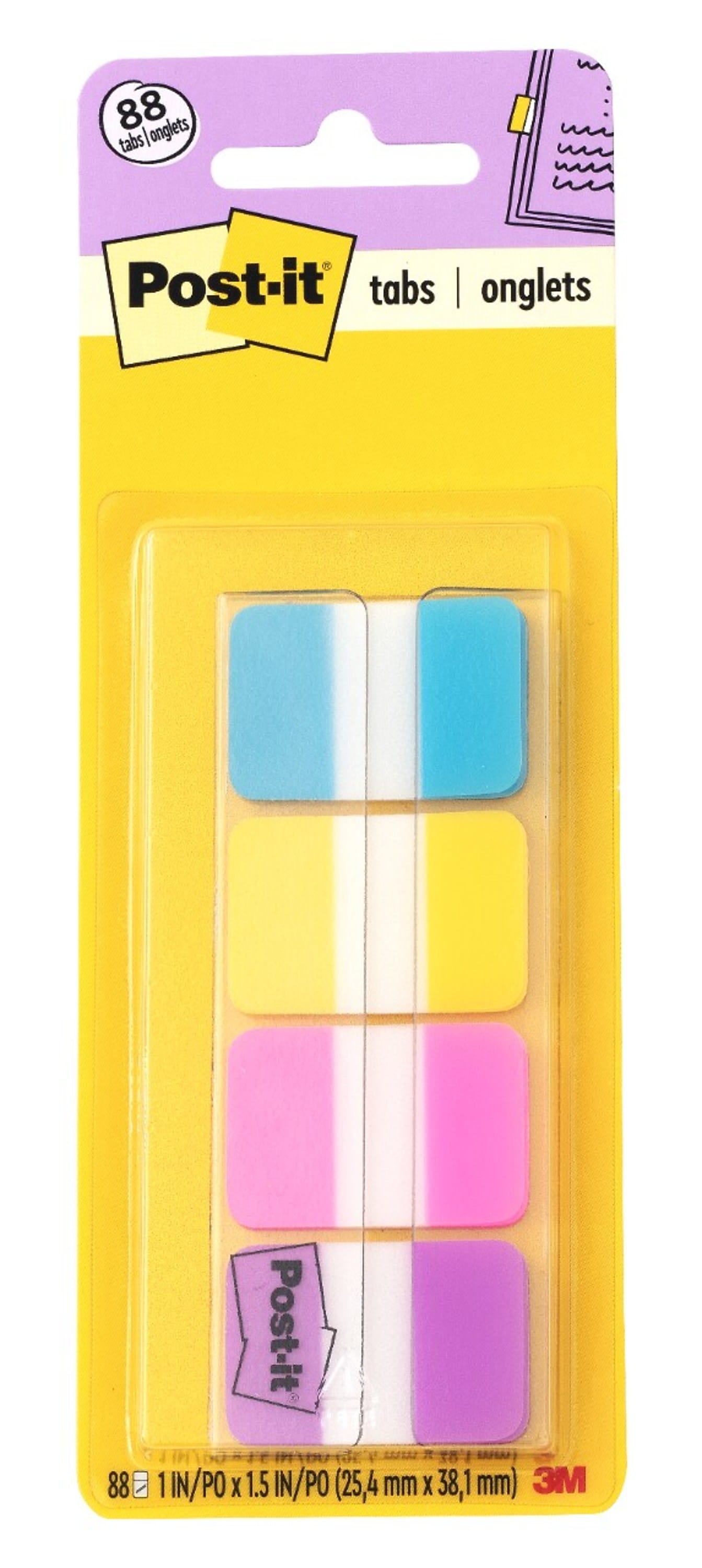 Post-it Tabs, 1" Wide, Assorted Colors, 88 Tabs/Pack (686-AYPV1IN)