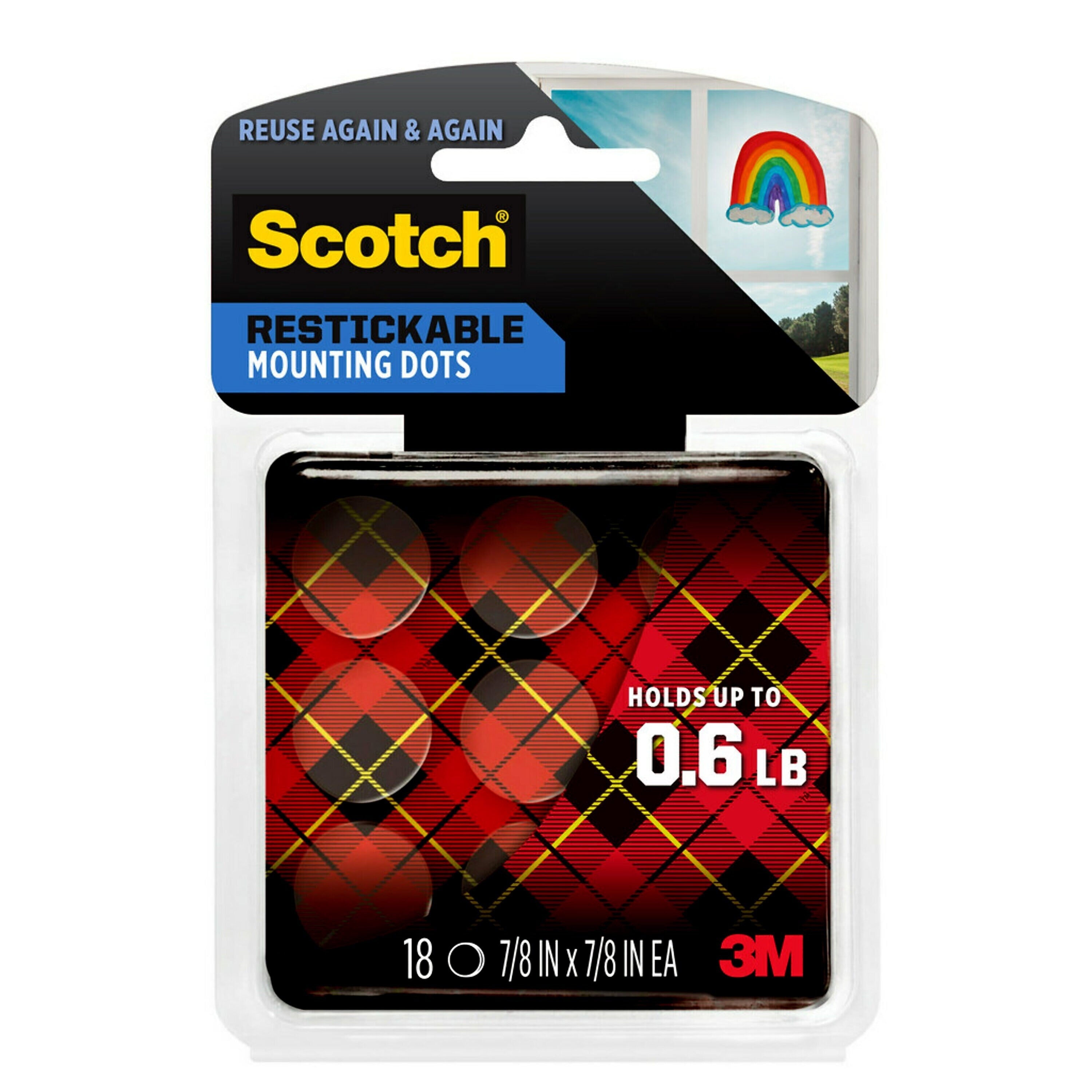 Scotch Removable Adhesive Dots, 7/8" x 7/8", Clear, 18/Pack (R105)