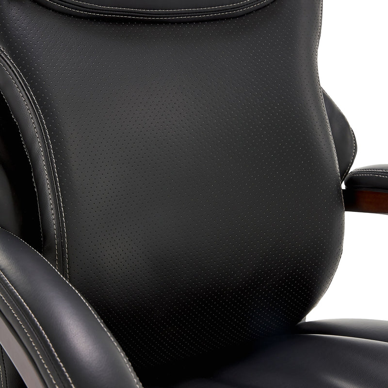La-Z-Boy Hyland Ergonomic Bonded Leather Swivel Executive Chair, Black/Mahogany Wood (45779A)