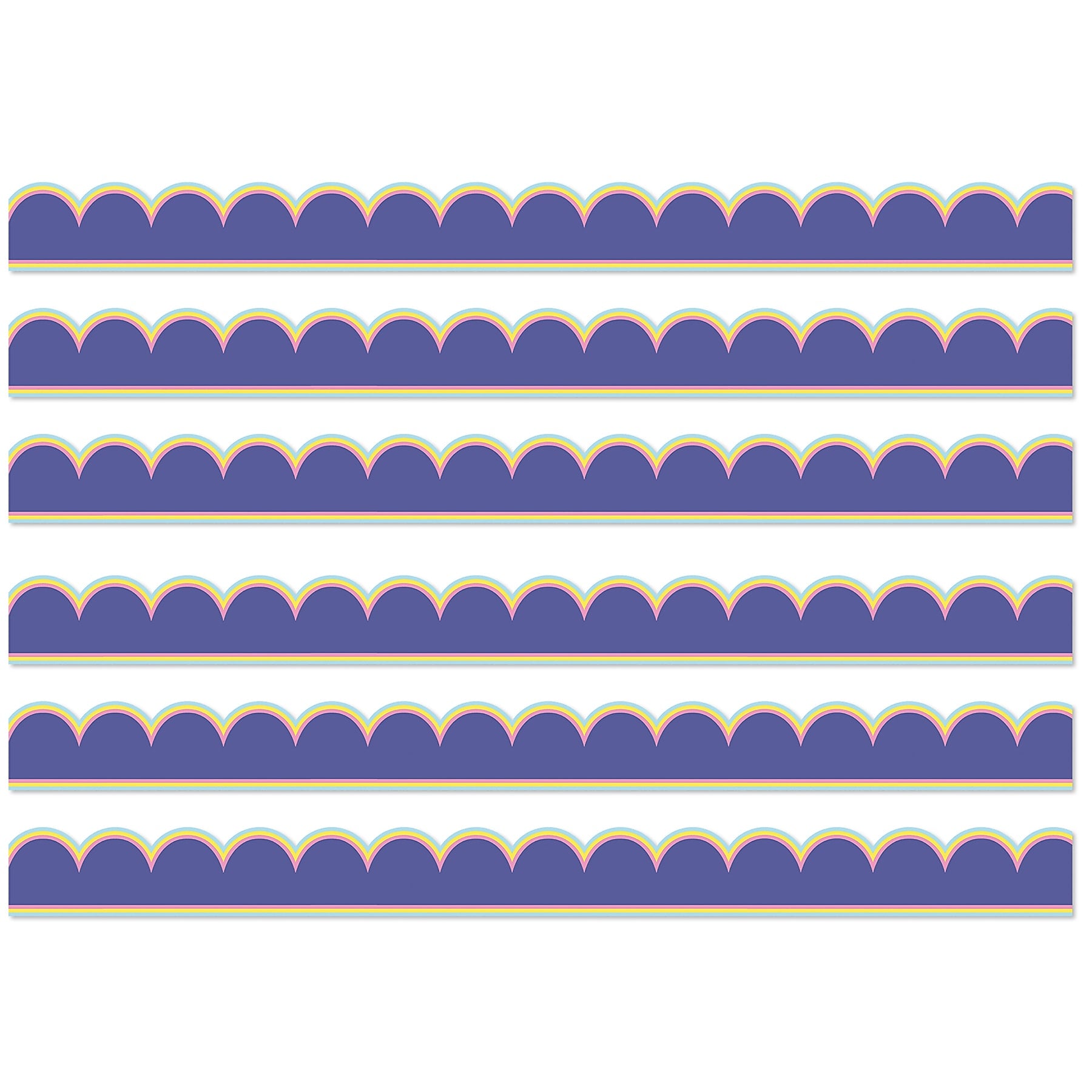 Carson Dellosa Education We Stick Together Scalloped Bulletin Board Borders, 3" x 3', Pop of Purple, 6/Bundle (CD-108519-6)
