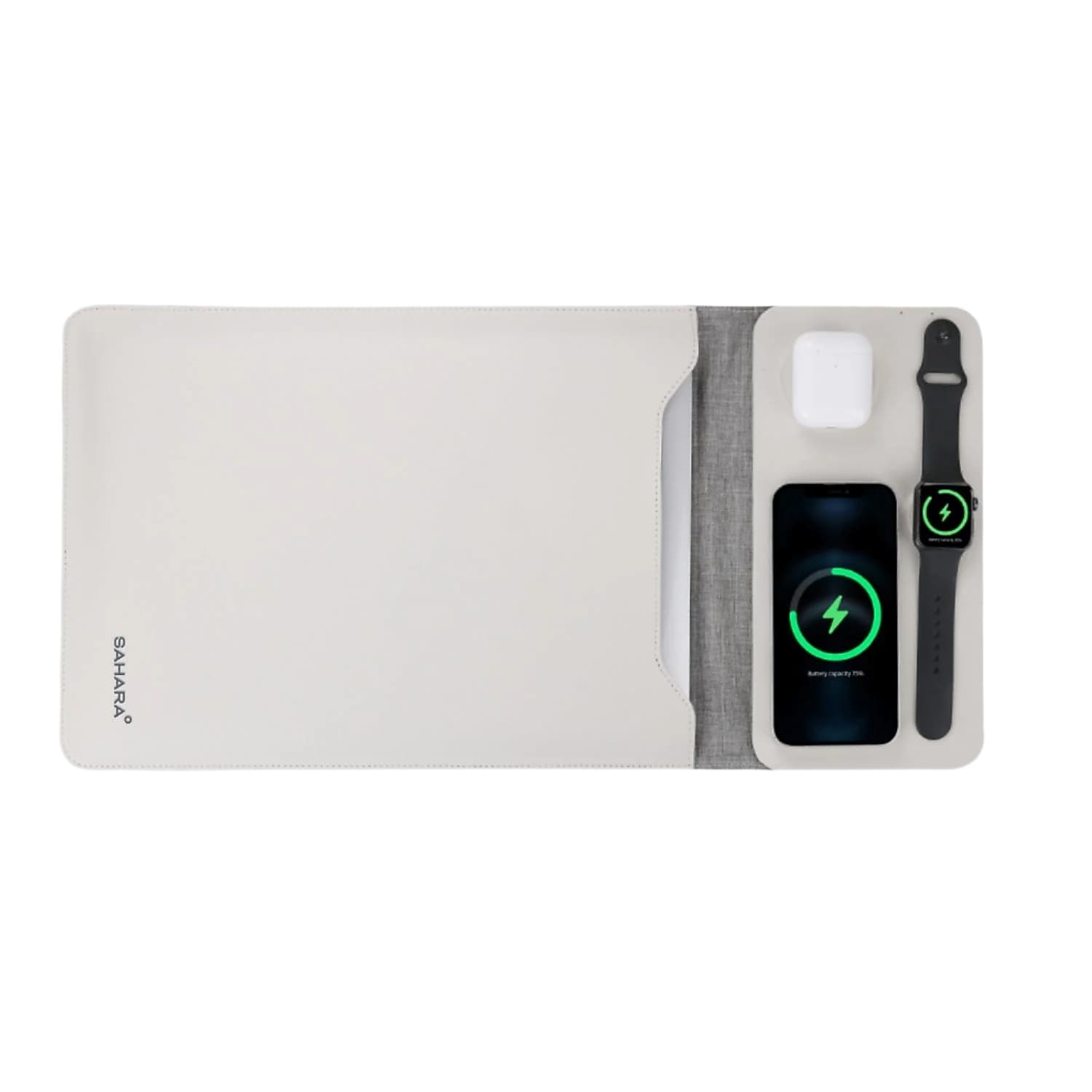 SaharaCase 14" Leather Laptop Sleeve with Wireless Charging, Cream, (LT00078)