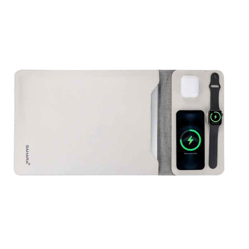 SaharaCase 14" Leather Laptop Sleeve with Wireless Charging, Cream, (LT00078)