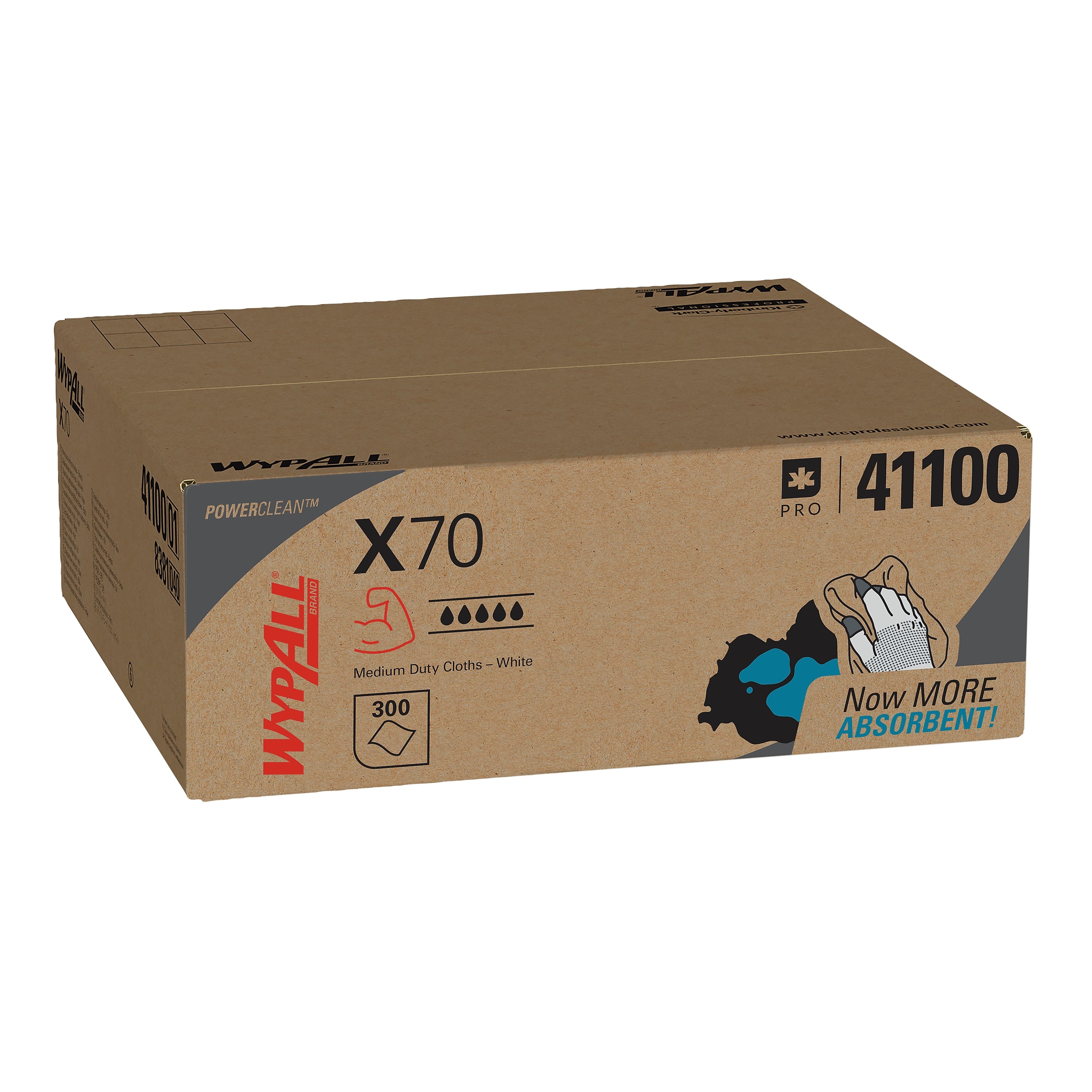 WypAll PowerClean X70 Cloths, 14.9" x 16.6", White, 300 Sheets/Box (41100)