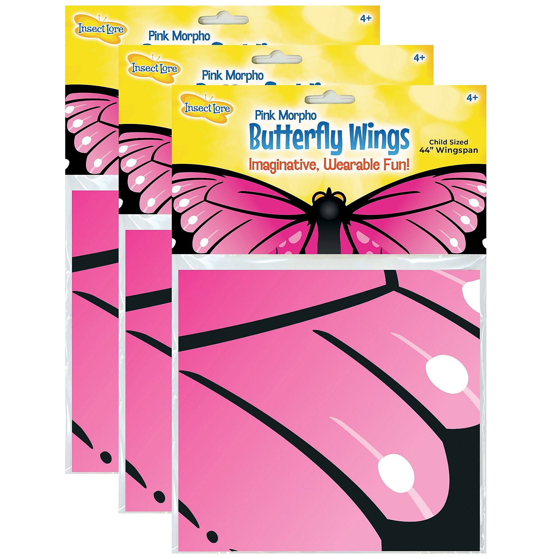 Insect Lore Dress-Up Morpho Butterfly Wings, Pink/Black, 3/Bundle (ILP4820-3)