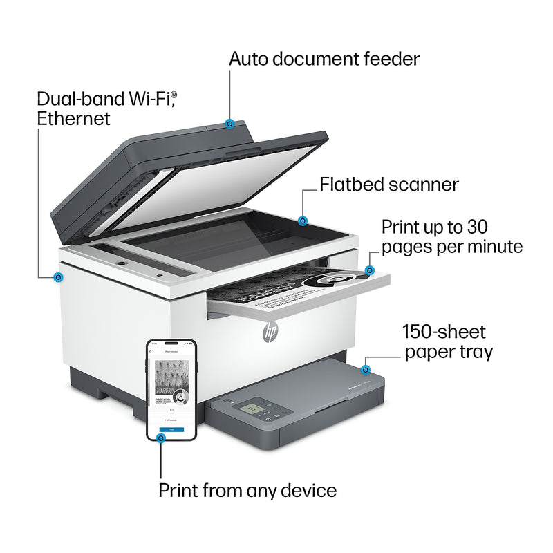 HP LaserJet M234sdw Wireless Black & White Laser Printer, All-In-One, Print, Scan, Copy, Best for Home Office (6GX01F)