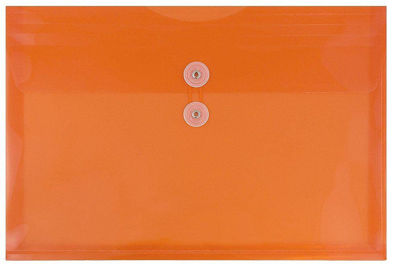 JAM Paper Premium Plastic Filing Envelope with Button & String Closure, Legal, Orange, 3/Pack (219B1ORX3)
