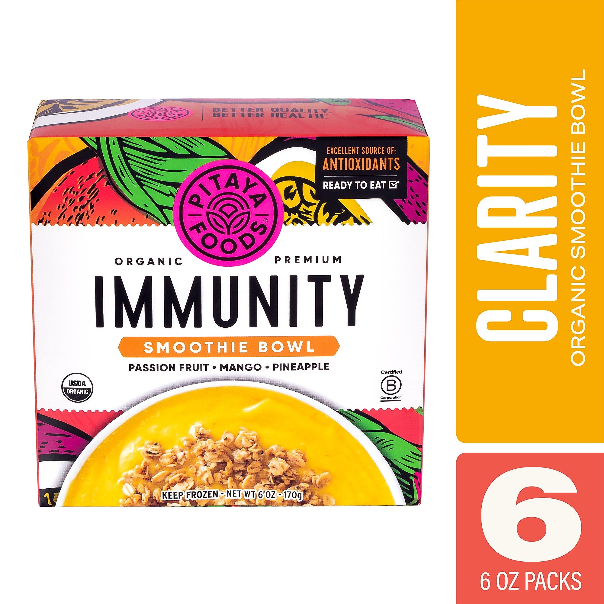 Pitaya Foods Organic Smoothie Bowl, Immunity, 6 oz, 6/Pack (220-02483)