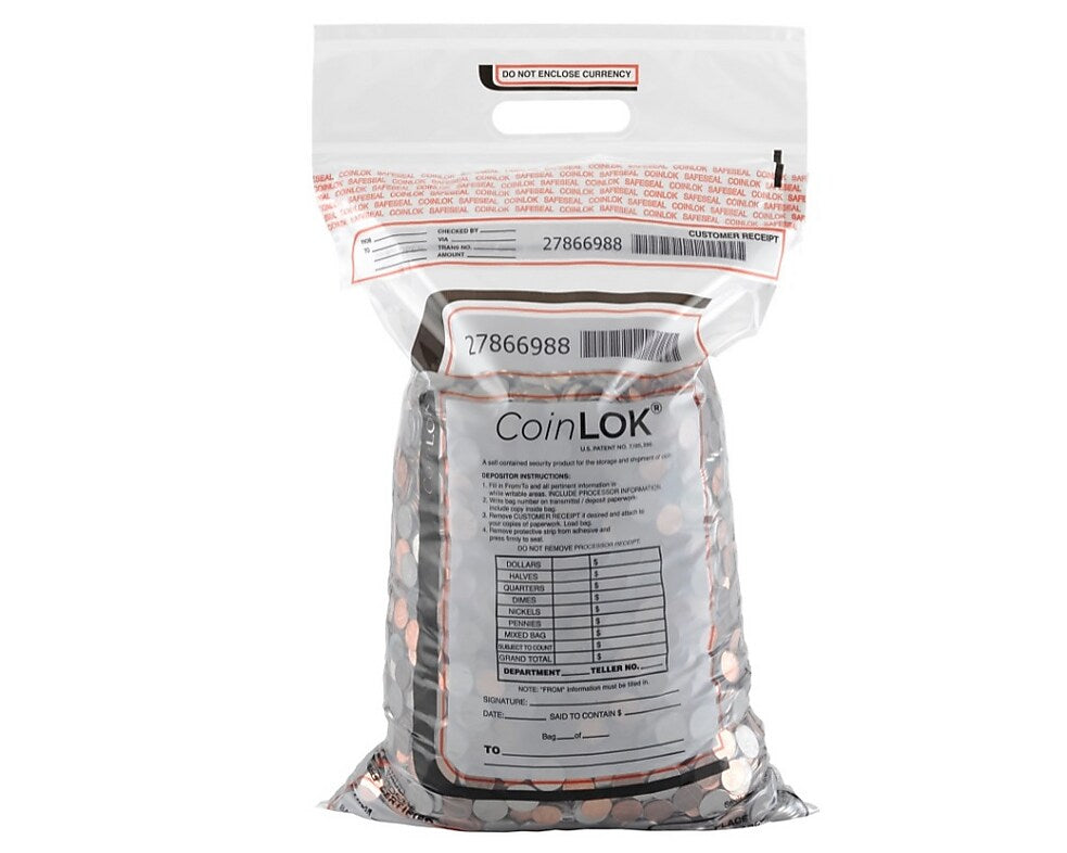 CoinLok Deposit Bags, Clear, 50/Pack (585097)