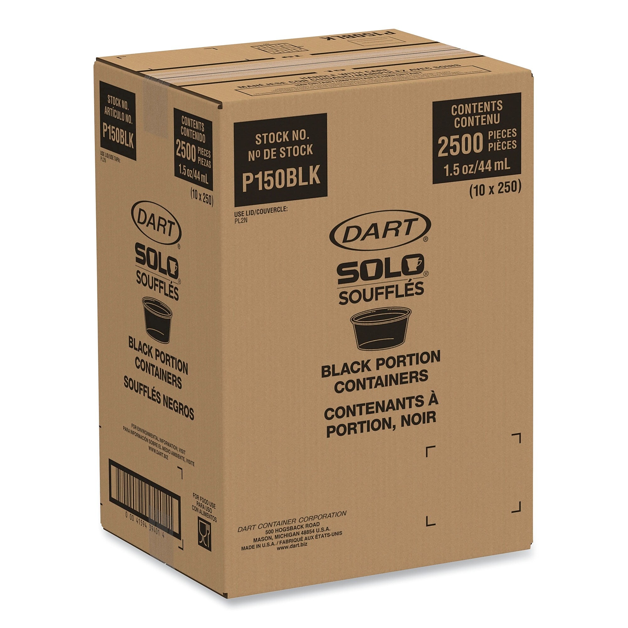SOLO® Portion Containers, Polystyrene, 1.5 oz, Black, 250/Bag, 10 Bags/Carton