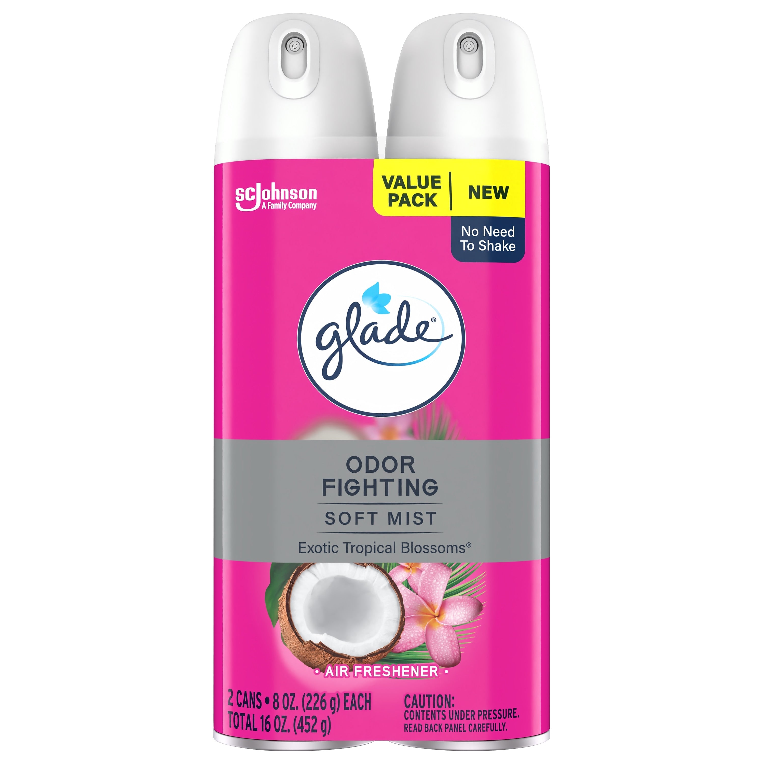 Glade Air Freshener Aerosol, Exotic Tropical Blossoms Scent, 8 Oz., 2/Pack (377365)