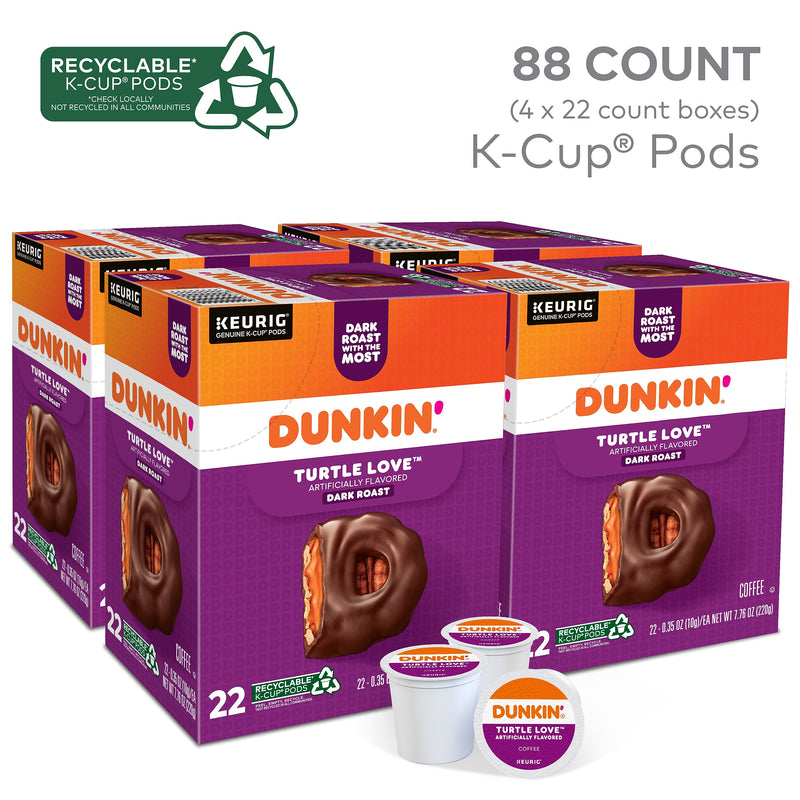 Dunkin' Turtle Love Coffee, Keurig K-Cup Pod, Dark Roast, 22/Box, 4 Boxes/Carton (5000367615CT)