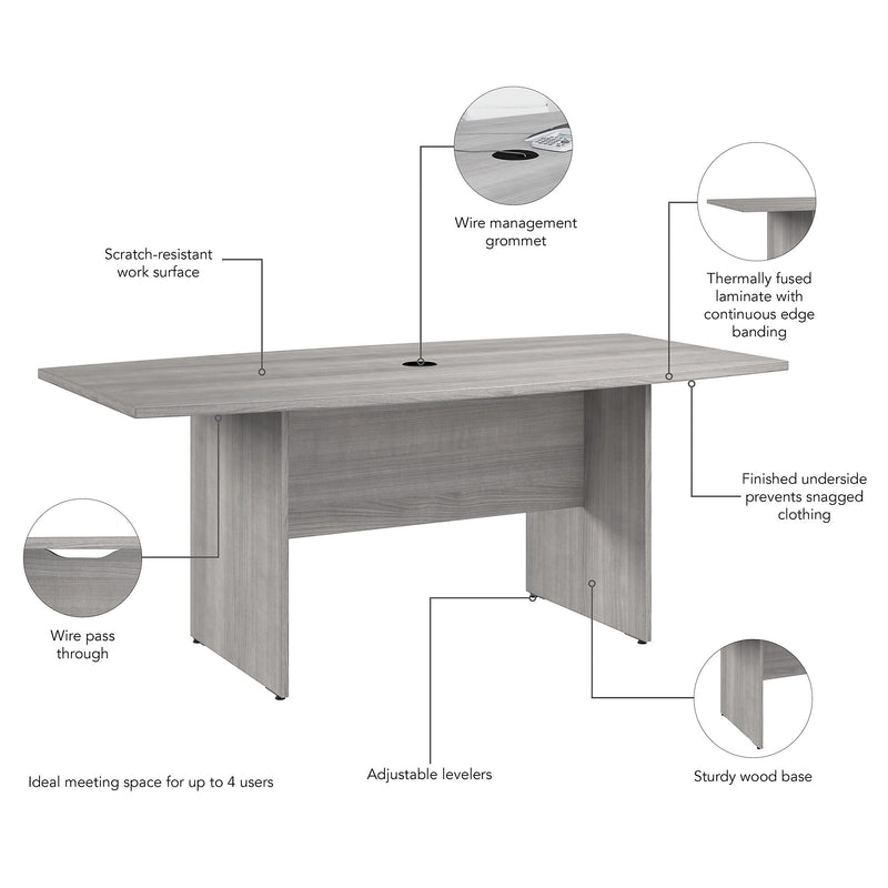 Bush Business Furniture 72W x 36D Boat Shaped Conference Table with Wood Base, Platinum Gray (99TB7236PG)