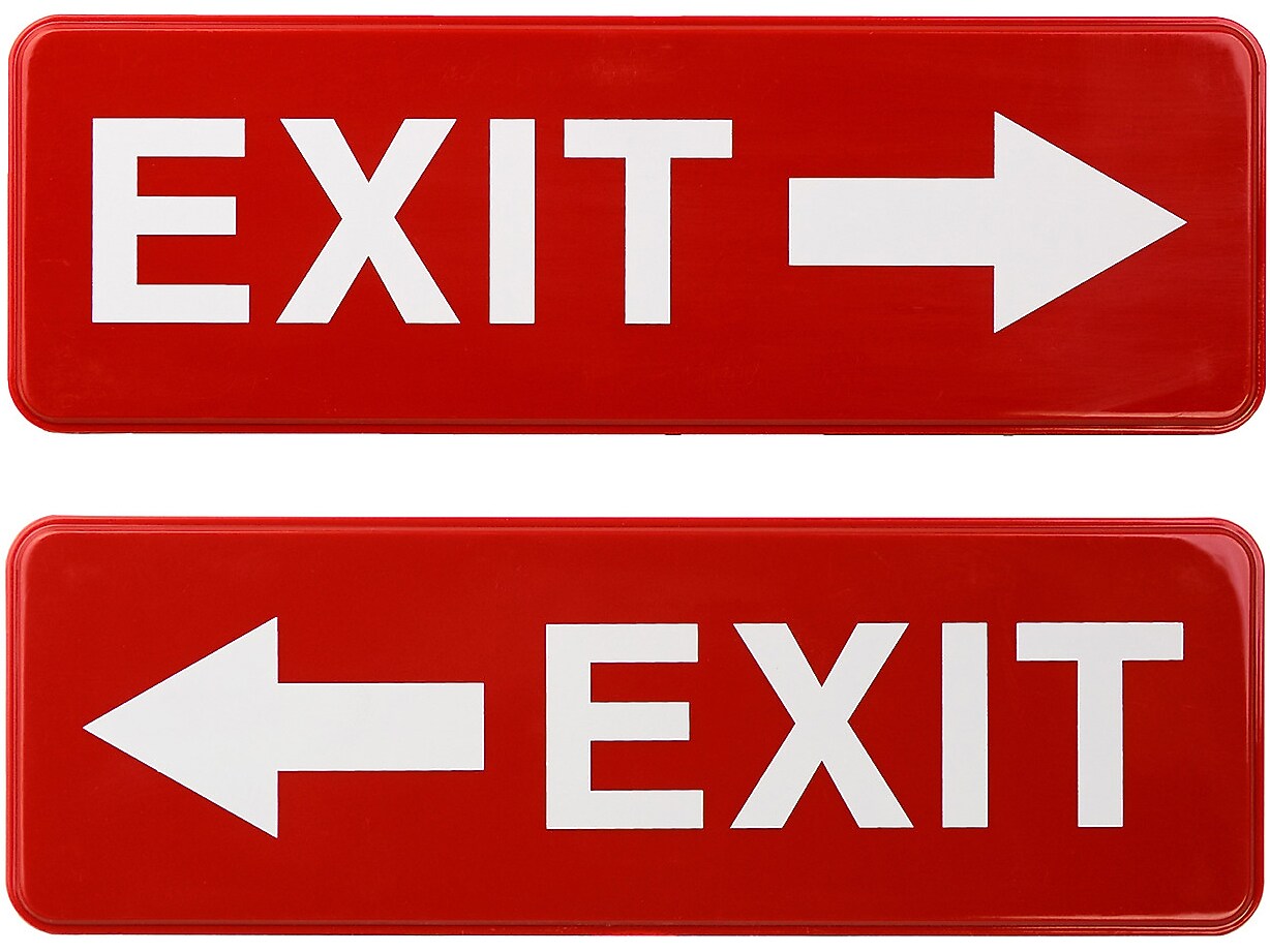 Excello Global Products Emergency Exit Indoor/Outdoor Wall Sign, 9" x 3", Red/White, 2/Pack (EGP-HD-0257)