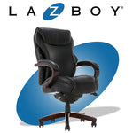 La-Z-Boy Hyland Ergonomic Bonded Leather Swivel Executive Chair, Black/Mahogany Wood (45779A)
