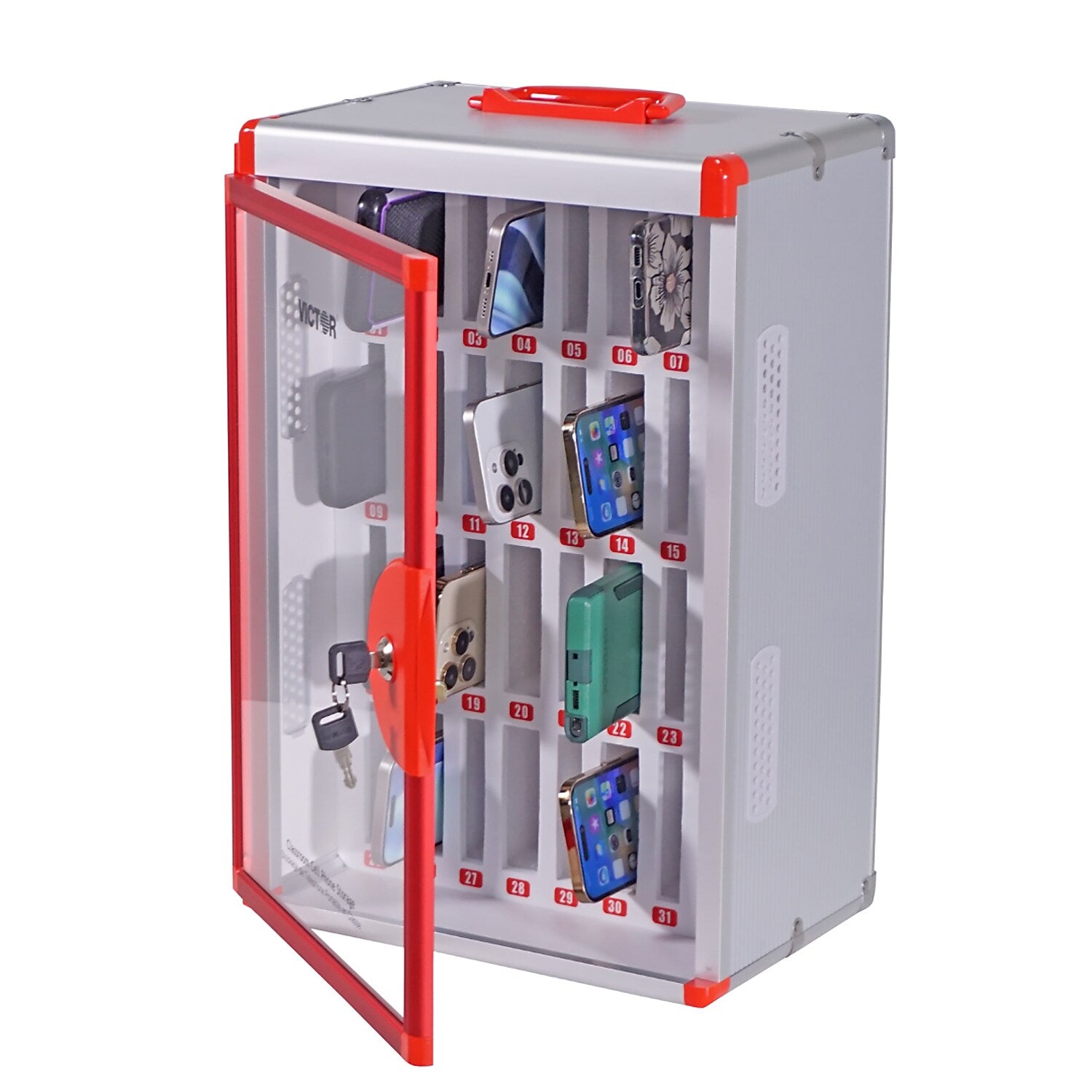 Victor Technology Aluminum Classroom Cell Phone Locker, 18.5" x 12.8" x 8.61", Multicolored (VCTPB032)