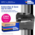 Brother MFC-L2820DW Compact Wireless Black & White Printer, All-In-One, Print, Scan, Copy, Fax, Refresh Subscription Ready