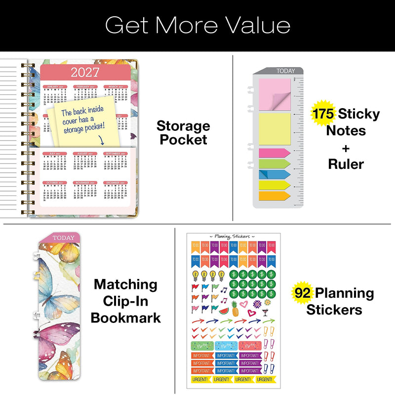 2026 Global Printed Products Watercolor Butterflies 5.5" x 8" Weekly & Monthly Planner, Paperboard Cover (NRY26-58-33)